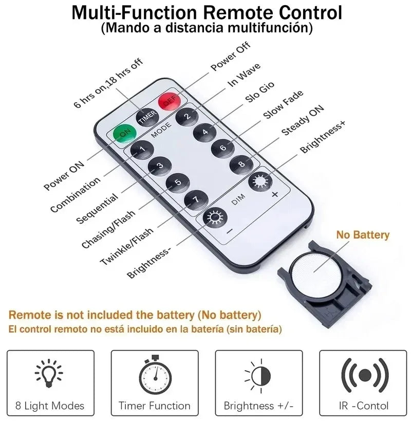 Cortina de Luzes LED 3 x 3 m com 300 LEDs, USB e Controle Remoto – Branco Quente
