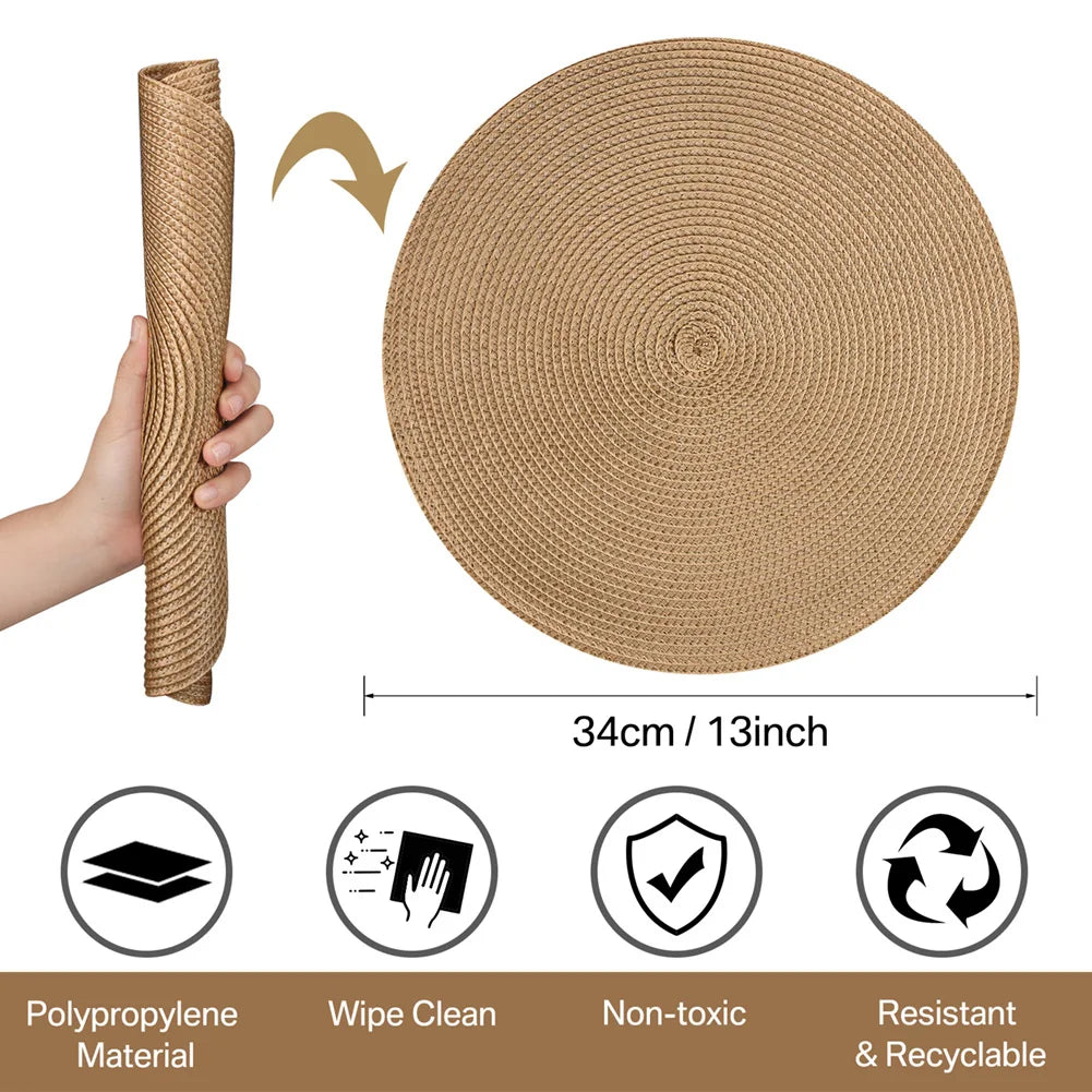 Sousplat Trançado Redondo Bege 33,5 cm – Kit 6 com 6 Porta-Copos