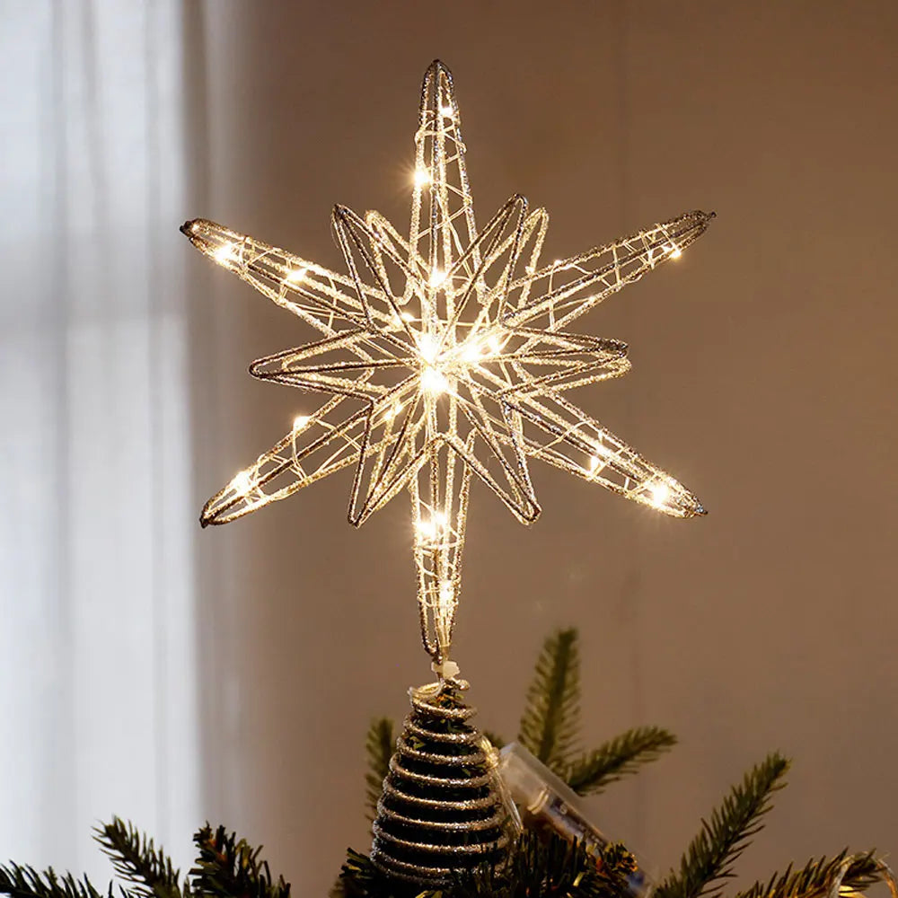 Ponteira Estrela Dourada com Luz LED para Árvore de Natal