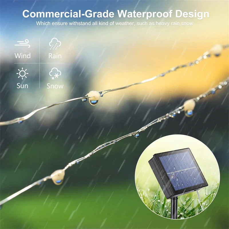 Pisca-Pisca Solar 22 m com 200 LEDs à Prova d’Água – Branco Quente
