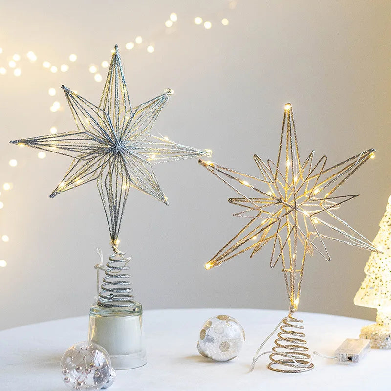 Ponteira Estrela Dourada com Luz LED para Árvore de Natal