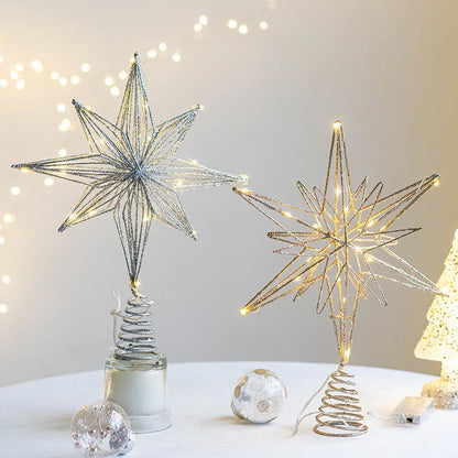 Ponteira Estrela Dourada com Luz LED para Árvore de Natal