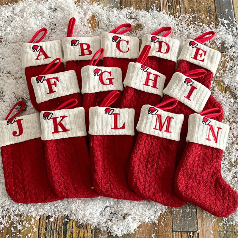 Meia de Natal em Tricô com Floco de Neve