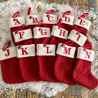 Meia de Natal em Tricô com Floco de Neve