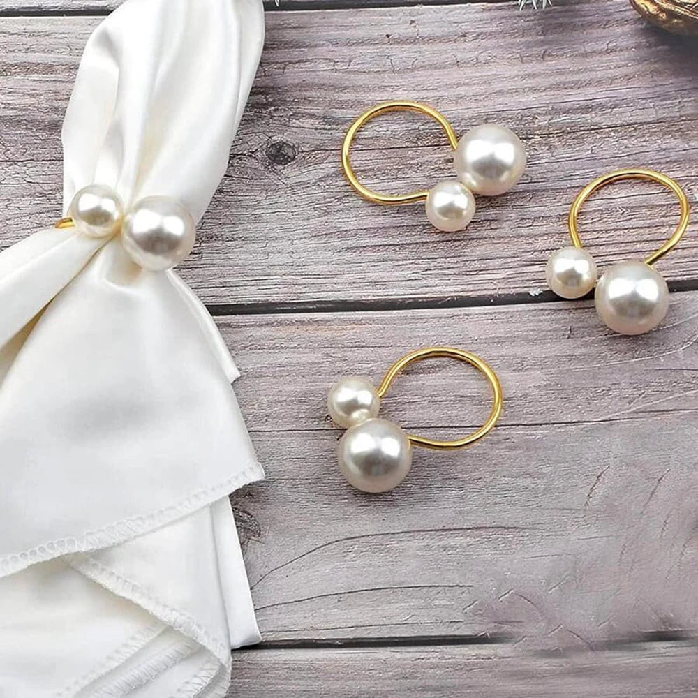 Porta-Guardanapo com Pérolas Dourado – Kit 6 Unidades
