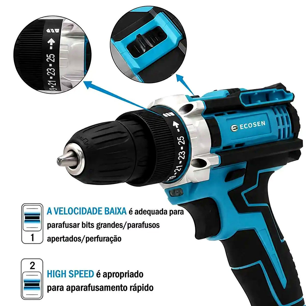 Furadeira e Parafusadeira de Impacto 21V 3 em 1 com 2 Baterias e Acessórios – imagem 6