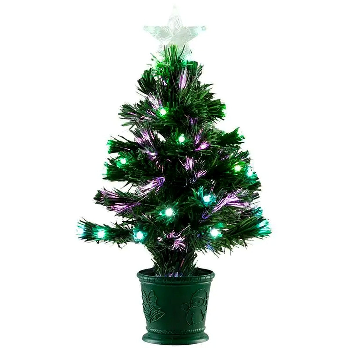 Árvore de Natal de Fibra Ótica 60 cm com Vaso, Luzes LED e Estrela