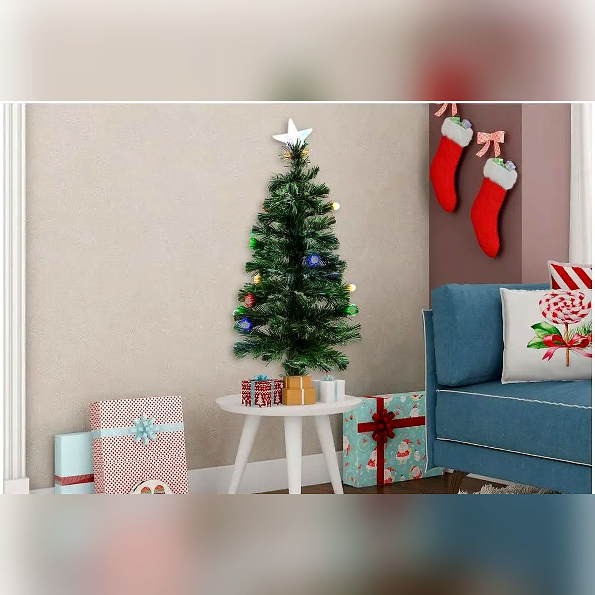 Árvore de Natal de Fibra Ótica 90 cm com Luzes LED, Bolas e Estrela – imagem 2