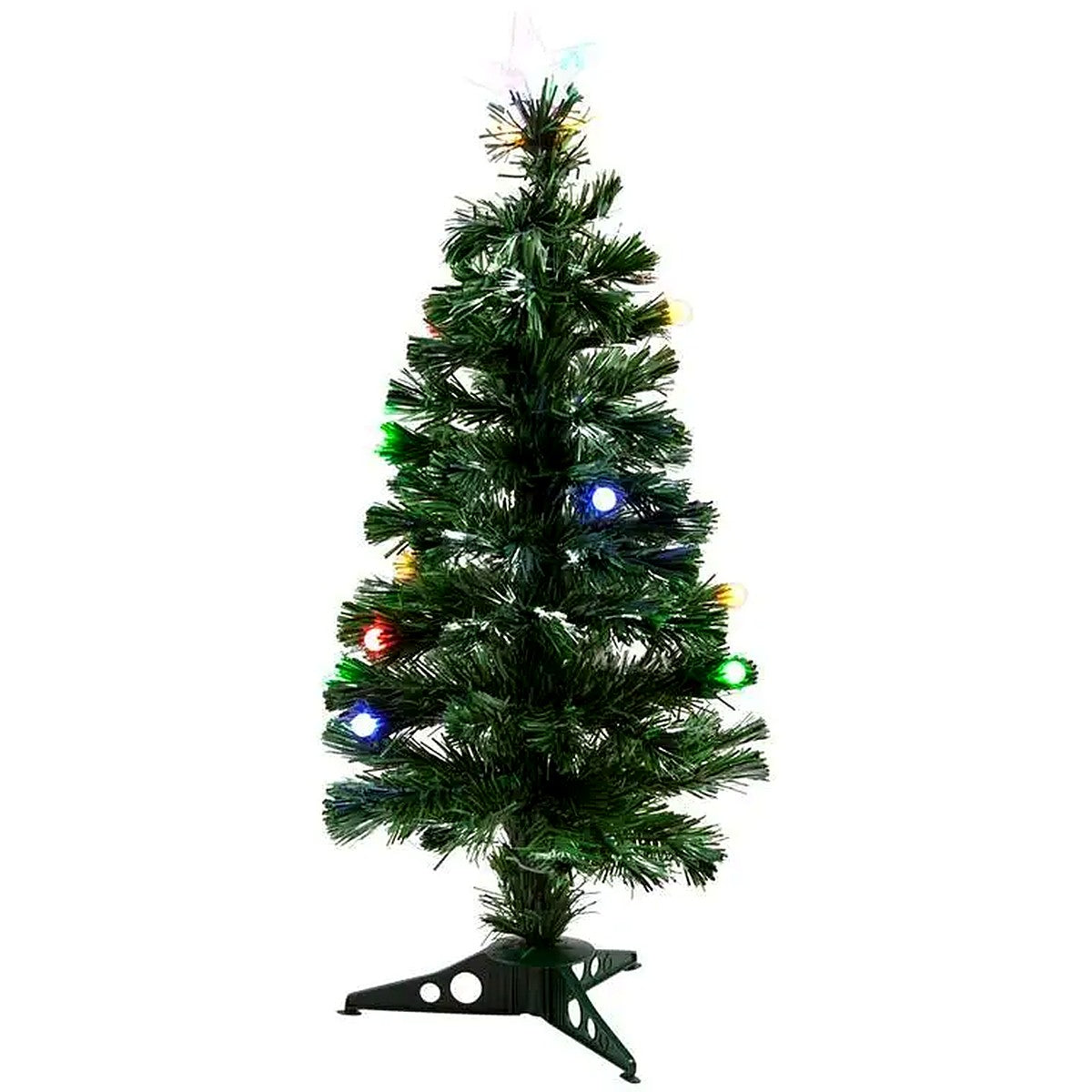 Árvore de Natal de Fibra Ótica 90 cm com Luzes LED, Bolas e Estrela