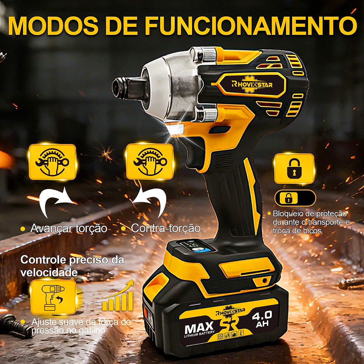 Chave de Impacto Sem Fio Brushless 1/2" 20V Rhovistar com 2 Baterias, Soquetes e Maleta – imagem 3