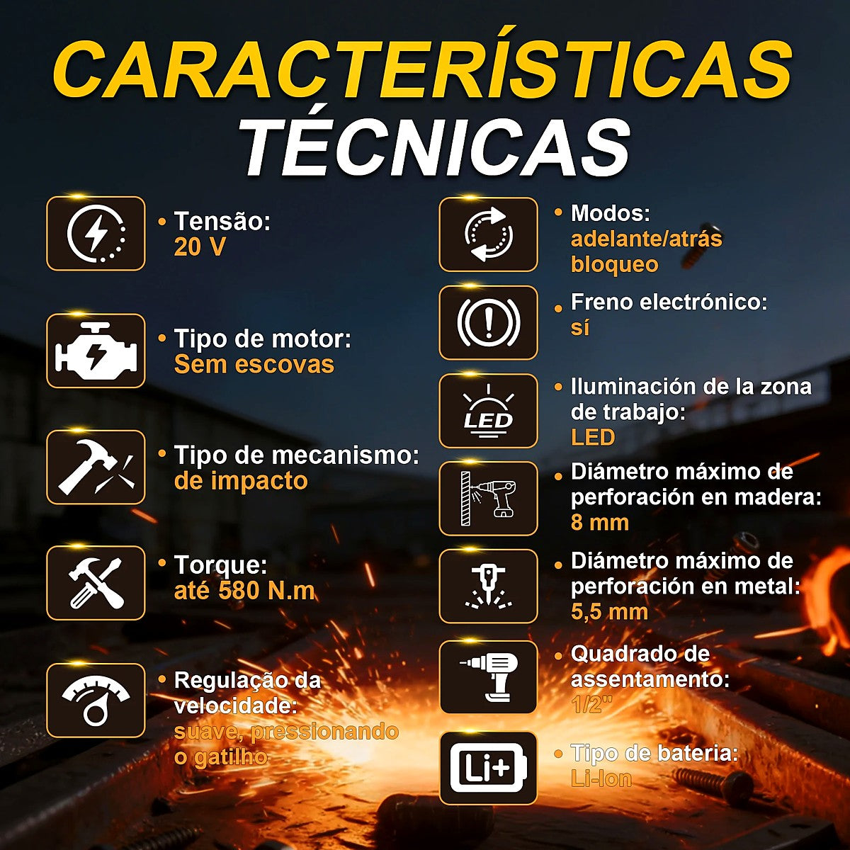 Chave de Impacto Sem Fio Brushless 1/2" 20V Rhovistar com 2 Baterias, Soquetes e Maleta – imagem 6