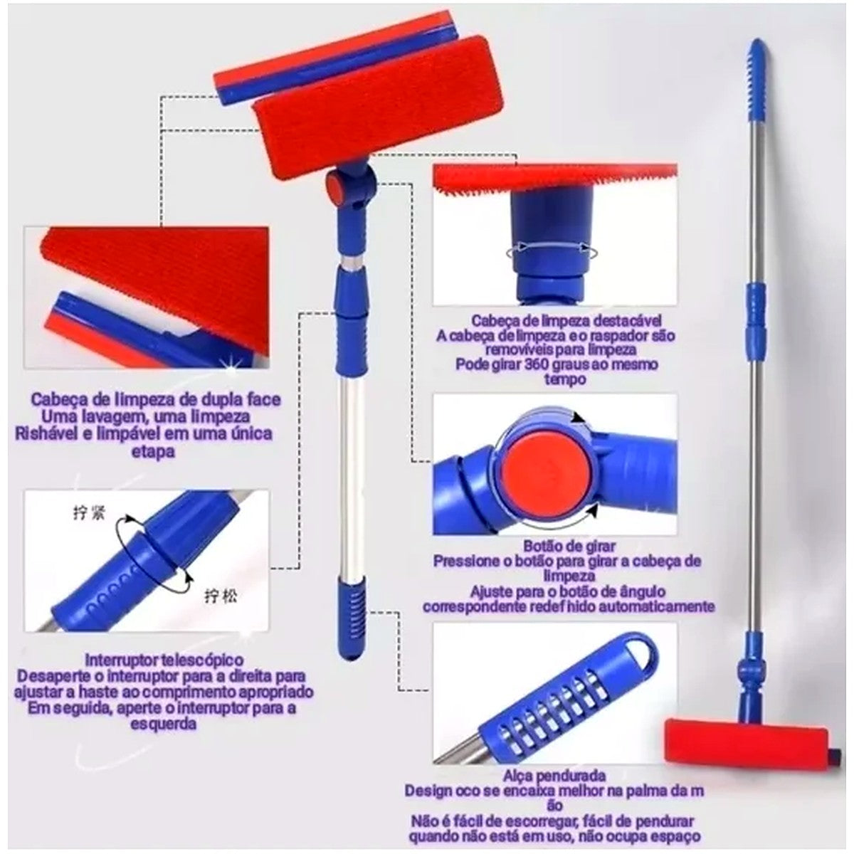 Mop Rodo Multiuso 2 em 1 com Esponja e Cabo Extensível Articulado – imagem 3