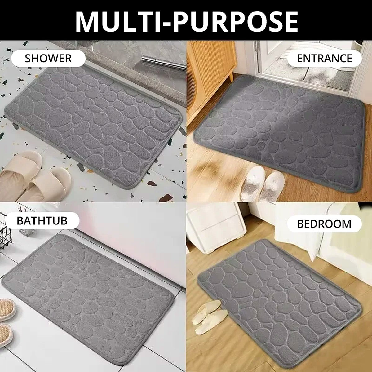 Tapete de Banheiro Super Absorvente Antiderrapante com Relevo de Pedras – imagem 2