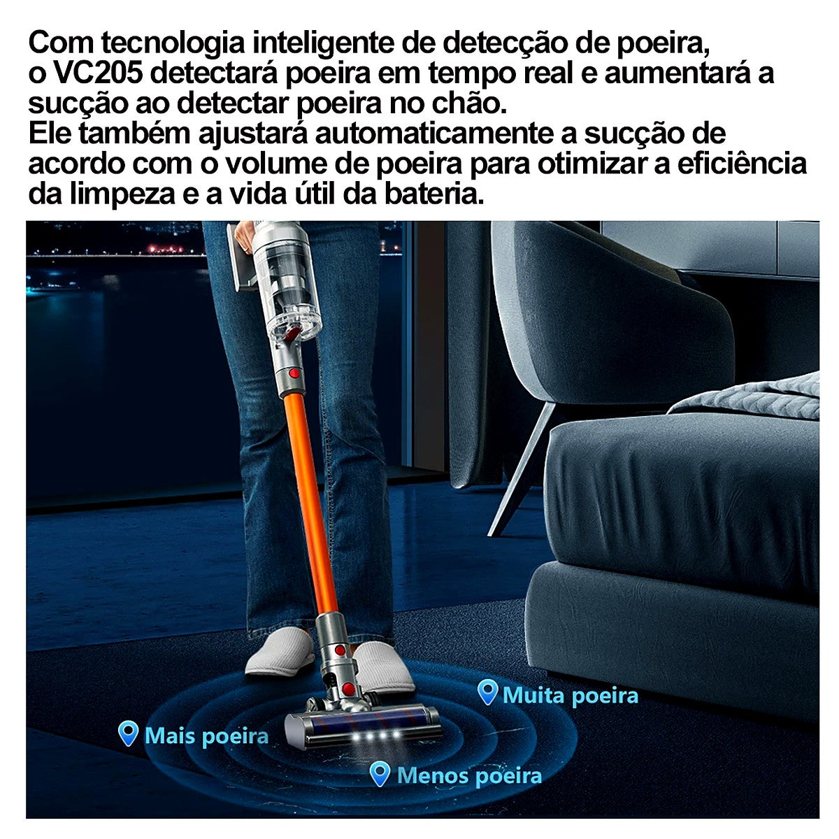 Aspirador de Pó Vertical Sem Fio ABIR VC205 27000Pa com Sensor de Poeira e 4 Bocais – imagem 3