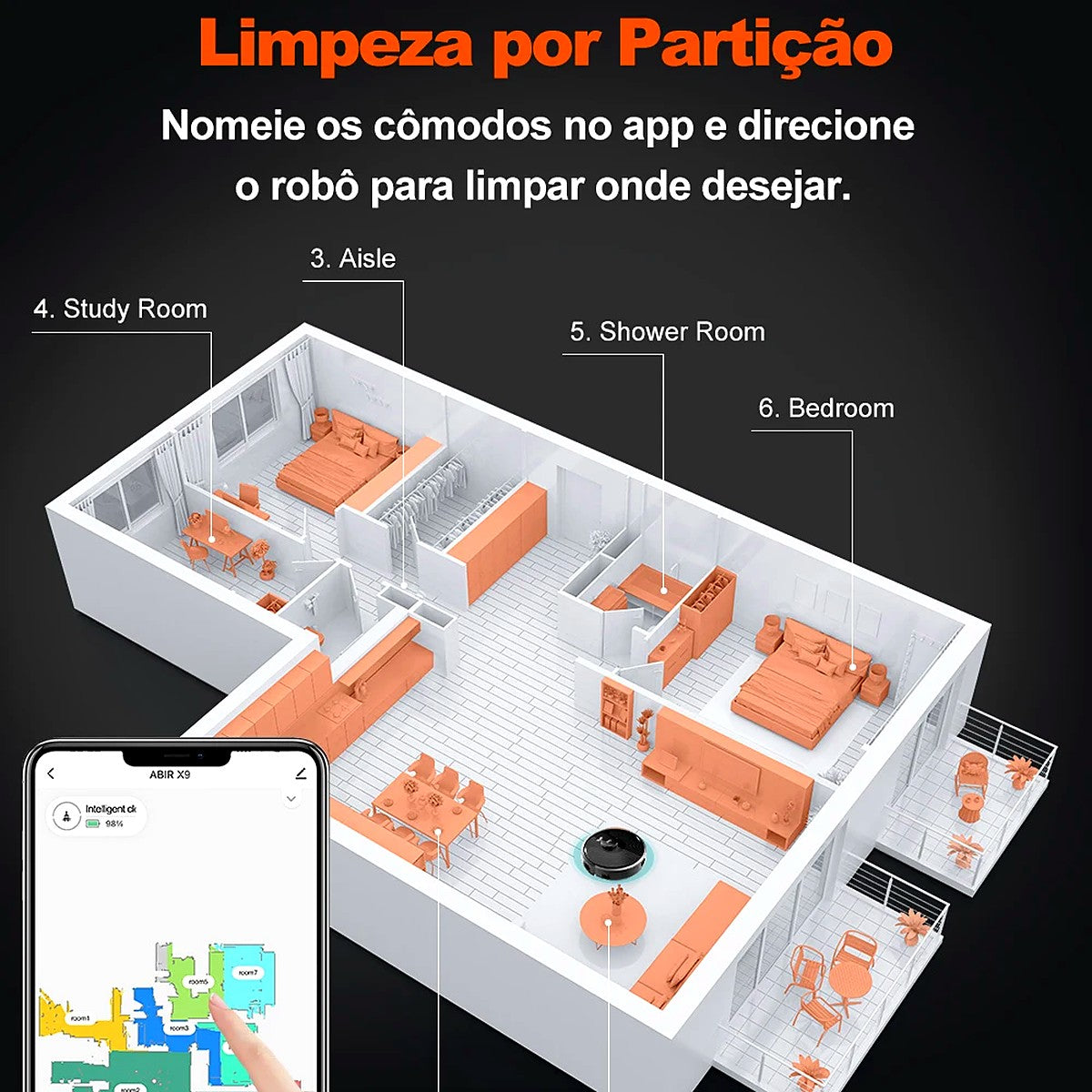Robô Aspirador ABIR X9 6500Pa com LiDAR, Mapeamento e Luz UV – Aspira e Passa Pano – imagem 4