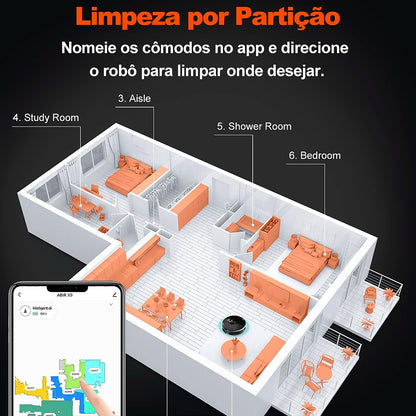 Robô Aspirador ABIR X9 6500Pa com LiDAR, Mapeamento e Luz UV – Aspira e Passa Pano – imagem 4