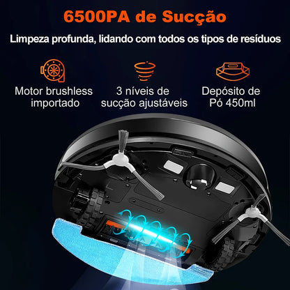 Robô Aspirador ABIR X9 6500Pa com LiDAR, Mapeamento e Luz UV – Aspira e Passa Pano – imagem 6
